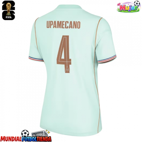 Camiseta Francia Dayot Upamecano #4 Segunda Equipación Replica Mundial 2026 para mujer mangas cortas